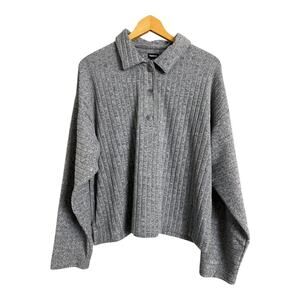 Gap Body Women's Long Sleeve Gray Collared Pullover Top Size L Ribbed Knit